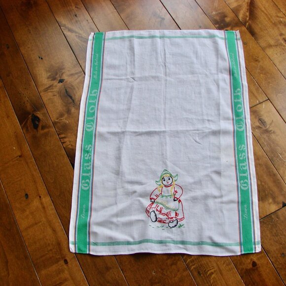 Vintage Tea Towel Linen Kitchen Glass Dish Giovedi Irish Linen Stripe Embroidery - Picture 2 of 15